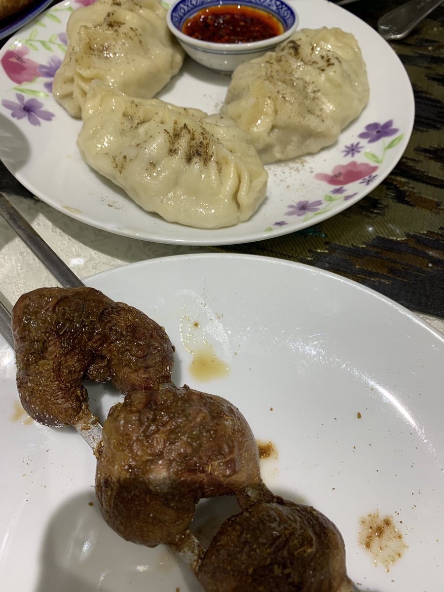 Etles traditional Uyghur restaurant in Walthamstow - lamb and kidney skewers, tripe, paprika salad and dumplings