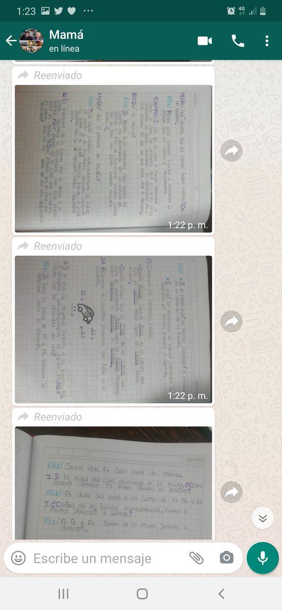 JFernandeznino's tweet photo. Algunos de los estudiantes de mi mamá no tienen computadora. En ese caso ella está corrigiendo y recibiendo las tareas por WhatsApp de forma individual y enviando la retroalimentación por mensaje de voz o tomando fotos a lo que ella hace a mano. Me envía estos ejemplos https://t.co/1yprsRkAd8