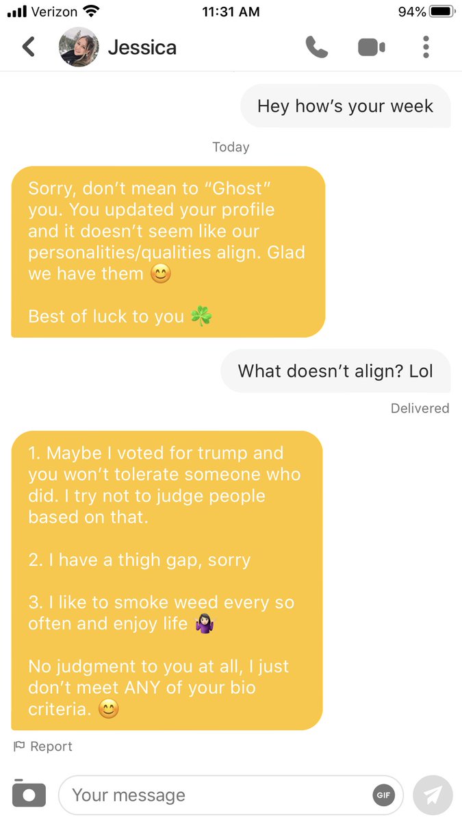 Y’all, I haven’t updated my Bumble profile in years LMAO. She just didn’t (can’t?) read well. But she’s a Trumper sooo . At least she was nice.