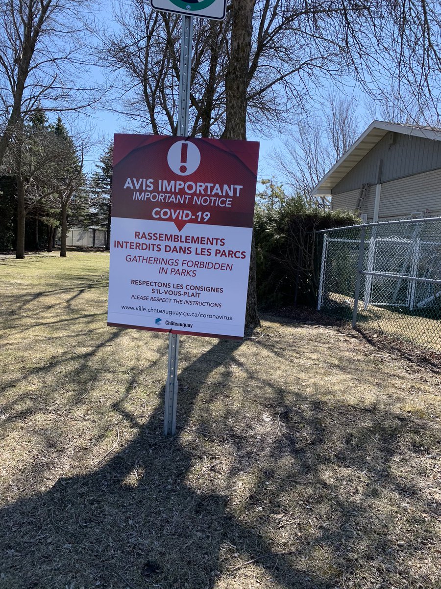 4/ Our parks in Chateauguay are closed. Doesn’t matter. Tons of people walking through them, kids playing on the playground equipment. Preteens riding their bicycles in groups like it ain’t no thang.