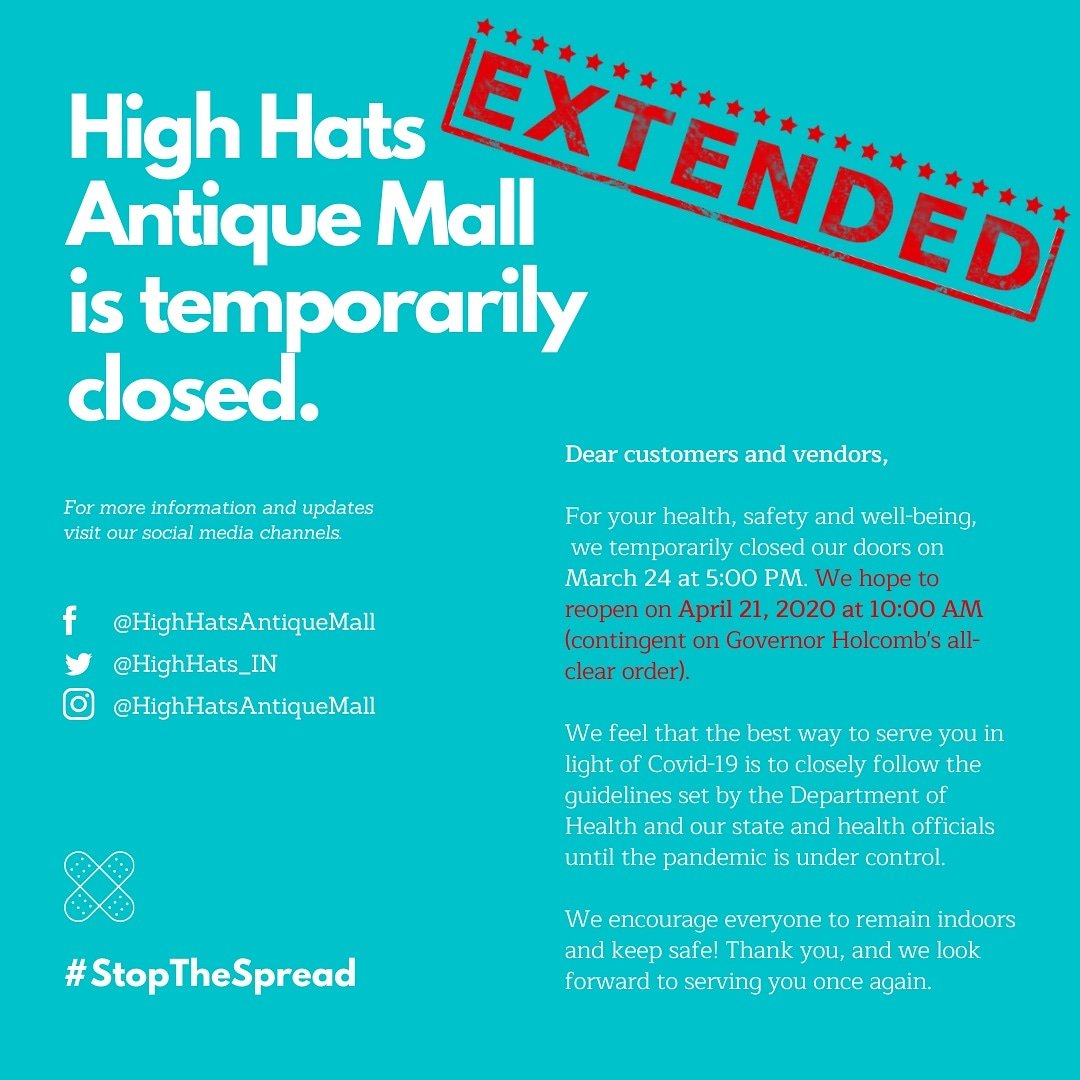 Indiana's Governor Holcomb has extended the mandatory "stay-at-home" order until April 20, 2020. At this time, nonessential businesses must continue to remain closed.

We hope to reopen April 21st. We appreciate our customers, and we hope our hours will be back to normal ASAP!