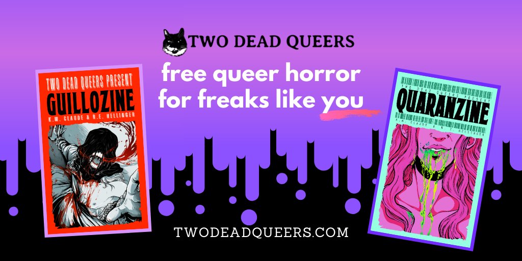 twodeadqueers's tweet photo. Oh boy, it's #quaranzinefest ! We at Two Dead Queers have various zines that come and go, floating out at zine fests or shops here and there, but our two biggest zines, GUILLOZINE and QUARANZINE, are always free on our website for digital download!

(Link in bio &amp; threaded below) https://t.co/PCEb48tHE7