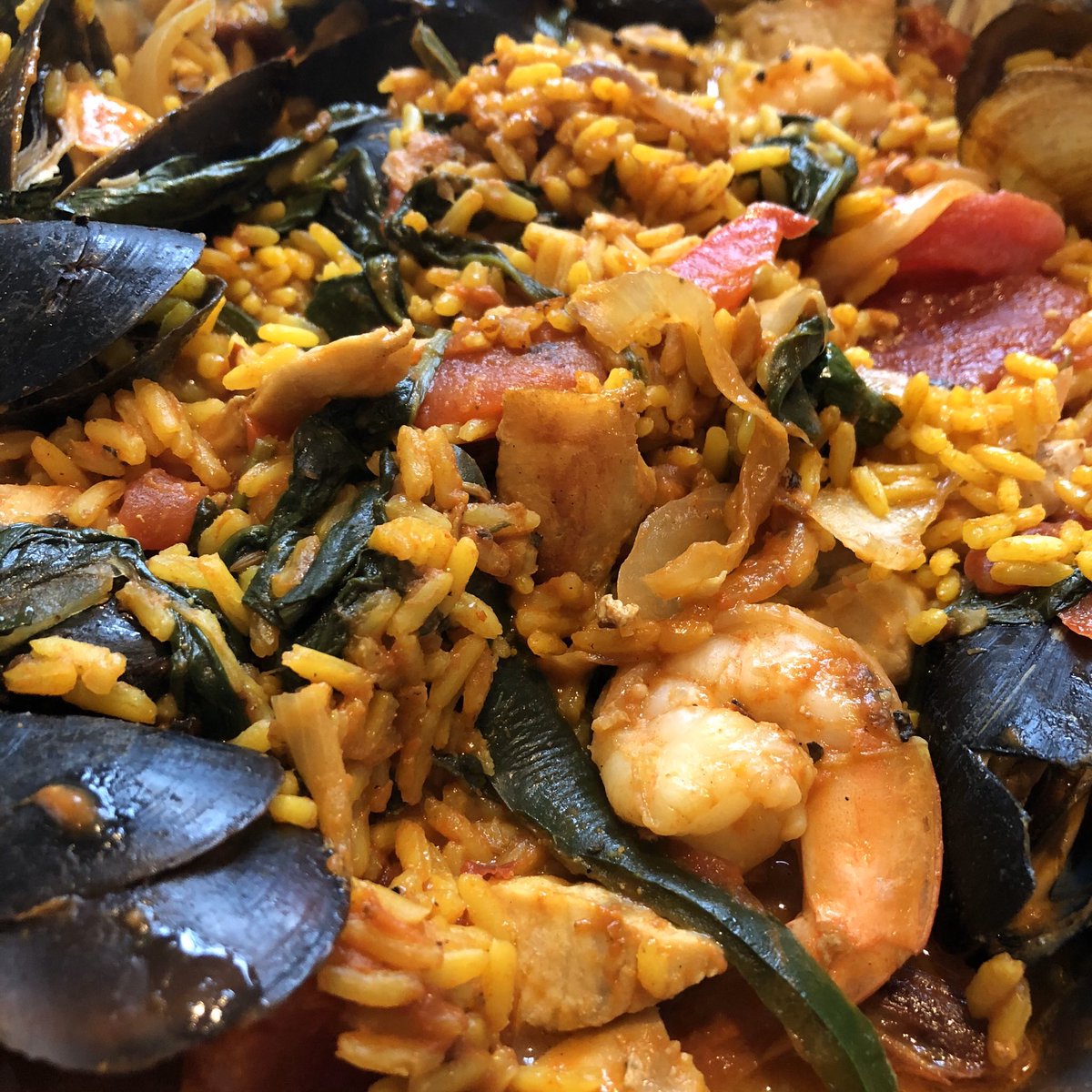 Friday dinner was best we’ve had in long time. Awesome family-style paella &amp; ridonculous chocolate chess &amp; chocolate-bourbon pies. Yeah, we got 2 pies. Still on Saturday’s pick-up/delivery menu at my bro- &amp; sister-in-law Gep &amp; Katie Nelson’s place theyellowporch.com