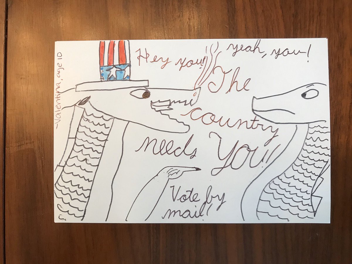 Thanks to my daughter for her beautiful artwork. Let’s get the VOTE BY MAIL message out! #postcardtovoters