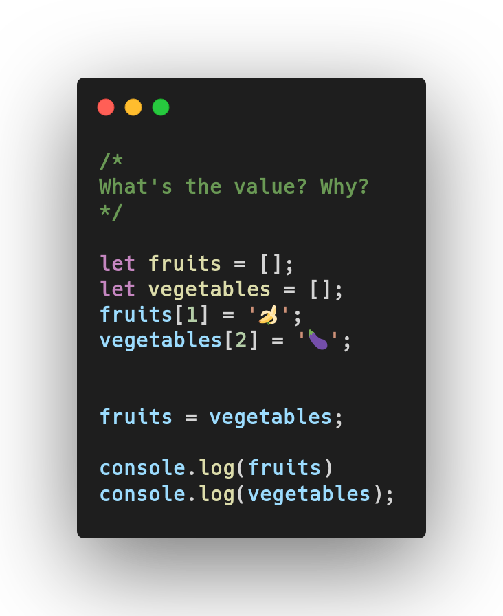Carlillo's tweet photo. #javascript 🧙🧙‍♂️: Question!

Try to solve the problem! Suggest your solution 
🤔🤔

#javascript30 #typescript #angular #vue #react #100DaysOfCode #CodeNewbie #developers https://t.co/0FKNqJUurB