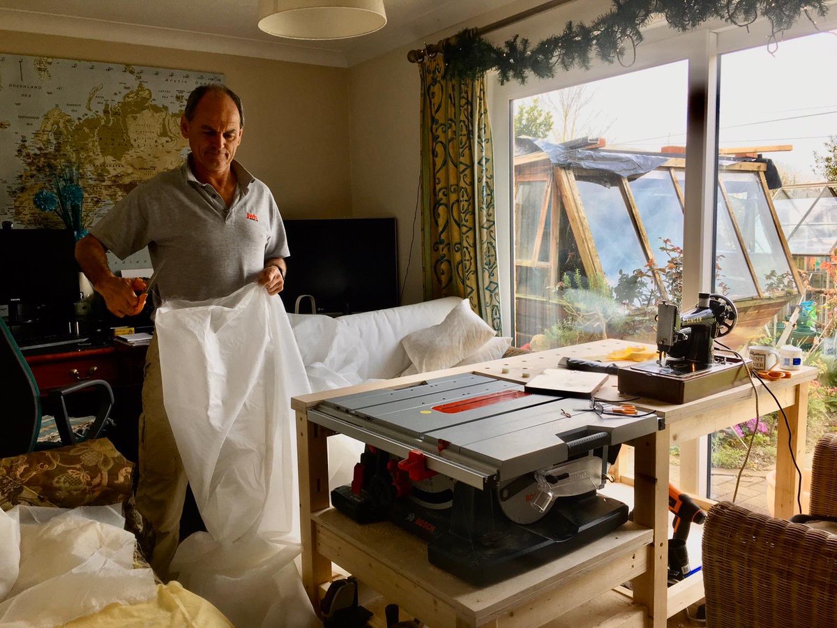 Aled_Huw's tweet photo. Always thought my brother in law is a top bloke. Here he is staying in - sewing washing bags for his local Chepstow nurses, for scrubs. This weekend and for the lockdown - be more like Gav. Da iawn Gav. https://t.co/QYNdTFQm7q