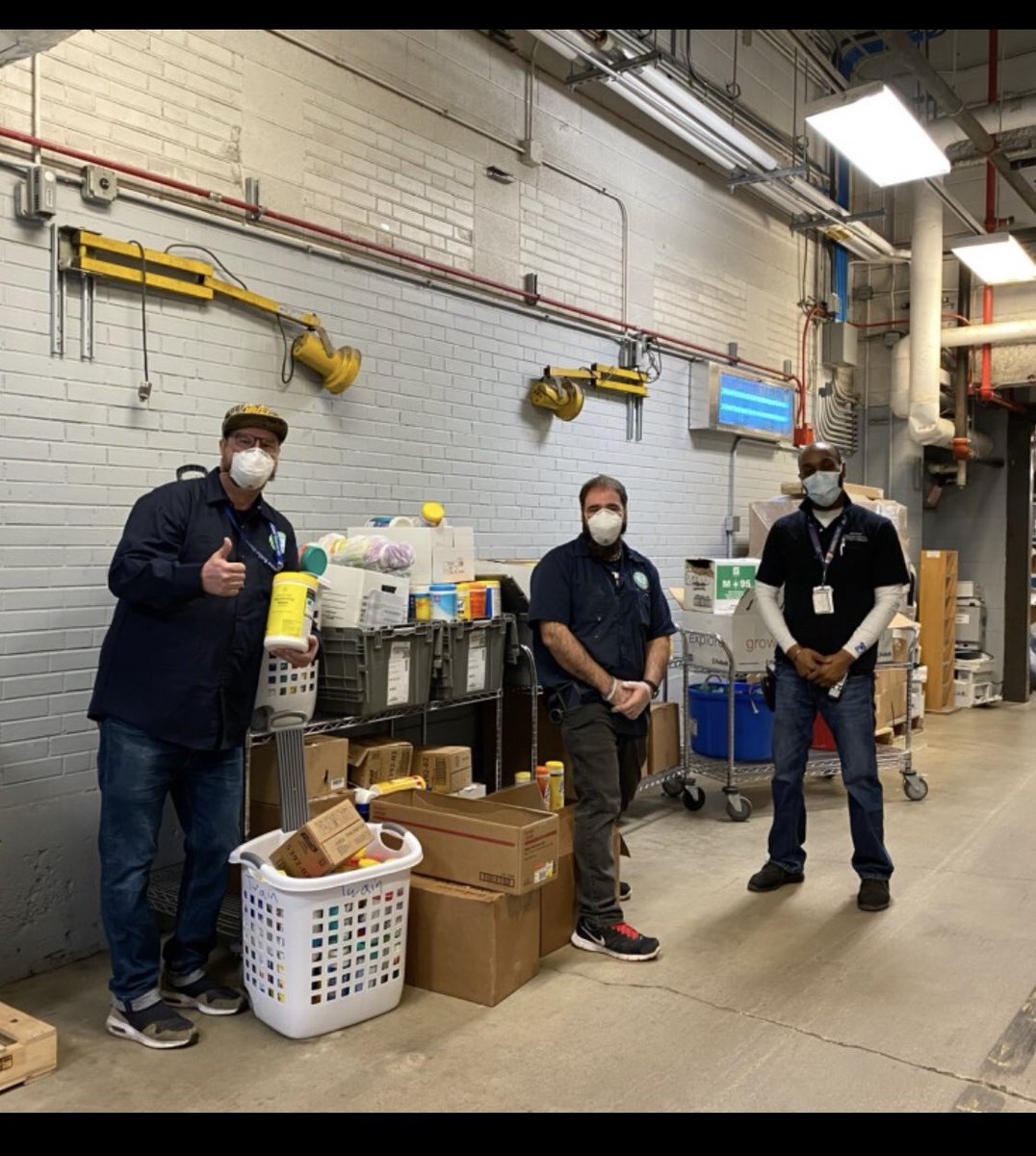 Head Custodians (Tim &amp; Joe) from ⁦<a href="/EastMaine63/">EastMaine63</a>⁩ donated hand sanitizer and Clorox wipes to Advocate Lutheran General Hospital!! These materials were collected from all schools in D63. We are thankful to help our community!! ⁦<a href="/D63Supt/">Dr. Shawn Schleizer</a>⁩ #CougarCountry