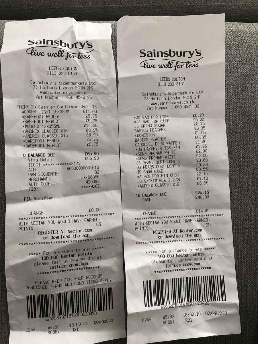 Michellelconno's tweet photo. @sainsburys We have 2 receipts as one was my in laws shopping. The one that has 2 charges is the incorrect one https://t.co/A1MI6QRdXC
