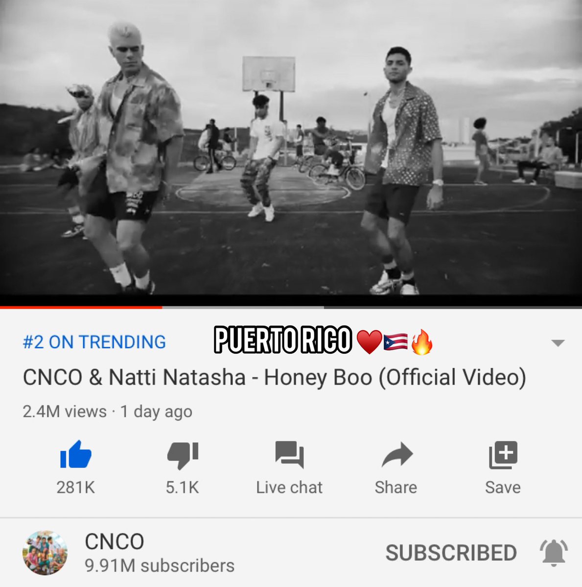 dimelomami13's tweet photo. CNCOwners Boricuas #HoneyBoo hoy es #2 en tendencias 💪🏽🔥🇵🇷 Sigamos reproduciendo y vamos por ese #1!
.
.
@CNCOmusic @NattiNatasha @walterkolm @PINARECORDS1 @SonyMusicPR @clarapablo @AliRBerger @cncownersga2 https://t.co/hPDsvNAiT7