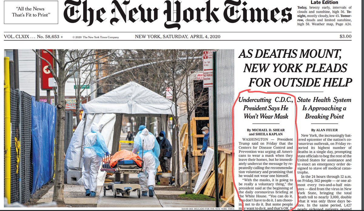 How not to do headlines. This just amplifies what he said without context: nobody is allowed to get near the president without a COVID test. Not a temp check: a full test. No test, no access. Put that there, and it's a story. Without it, people may be more likely to emulate him.