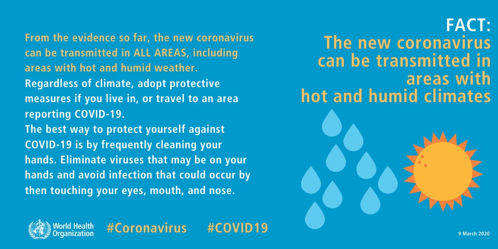 On whatsapp+elsewhere #fakenews on #Covid_19 make their rounds . People who are not aware of infection risks+benefits of #socialdistancing etc. are less willing to help our common cause. The @WHO has put together a list of #Mythbusters - #sharetomakeaware
who.int/emergencies/di…