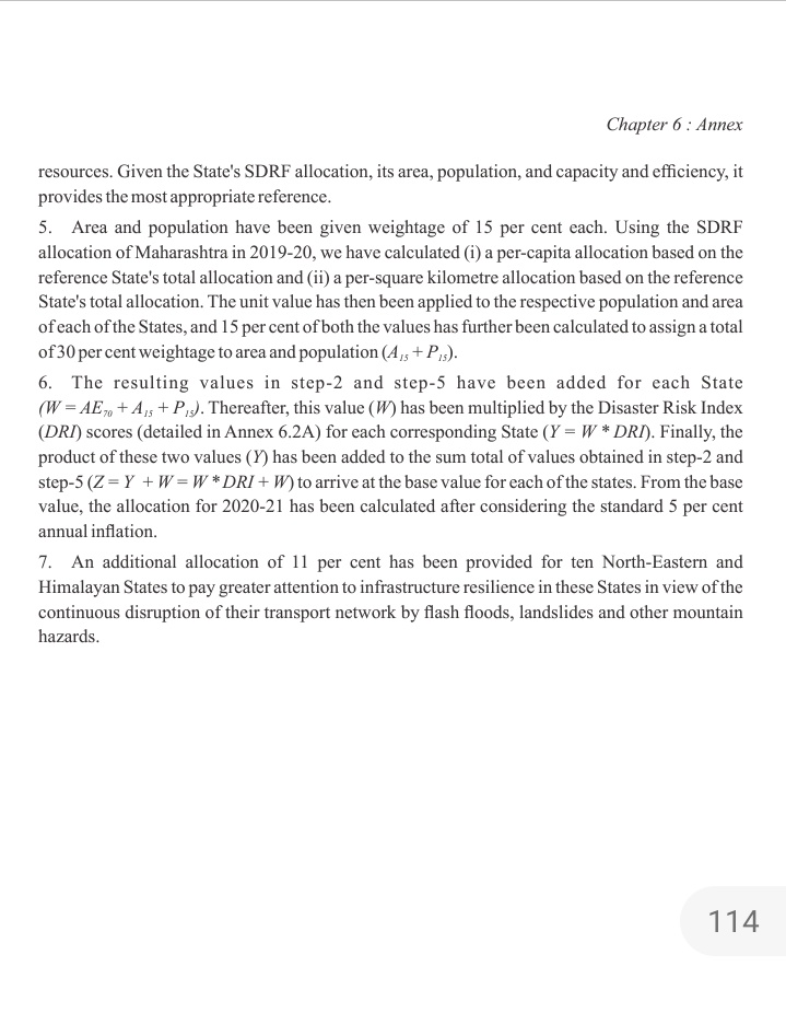 The Finance Commission derives the equation to find the respective State government shares by considering the state's area, population and a disaster risk index 