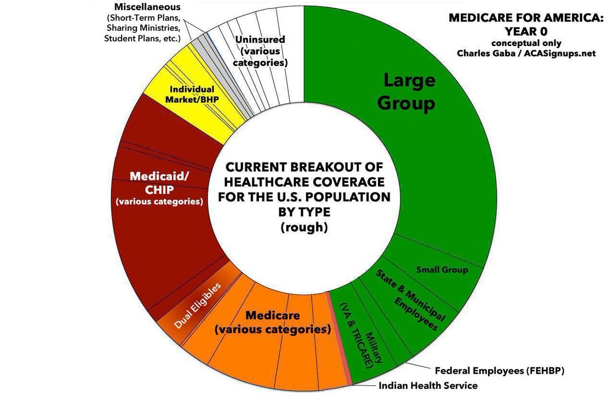 Here's a VERY oversimplified look at how  #Med4America would be phased in. Here's the CURRENT healthcare coverage landscape of the U.S. (again, this is vastly oversimplified): The Psychedelic Donut®: