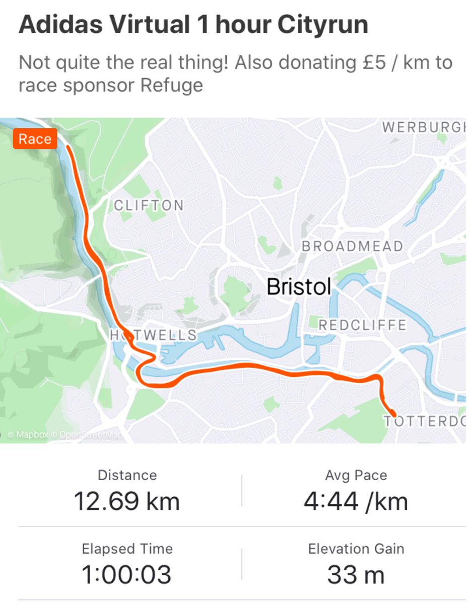 phildebeest's tweet photo. Virtual @cityrunsLDN complete this morning in Bristol! Keen to see how far I get on the real course next year #1HourVirtualChallenge #cityrunsLDN https://t.co/up6ZBmQ4fU