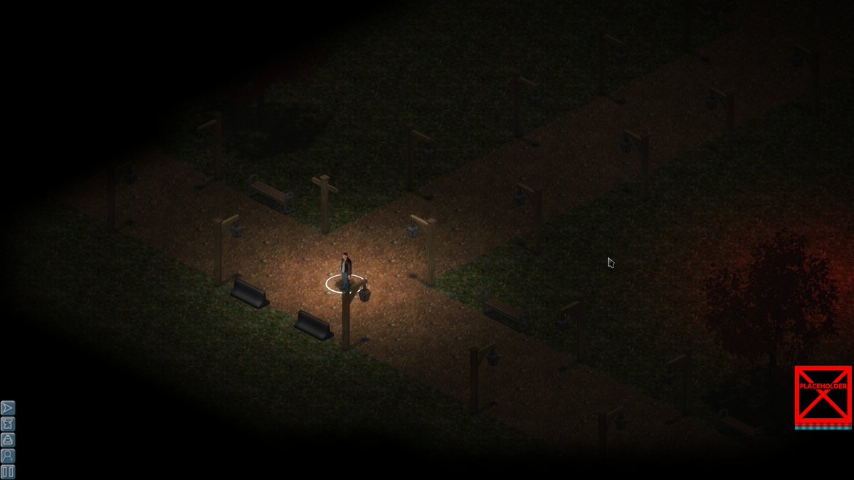 TrveKvltGames's tweet photo. Walking through that creepy park in the evening is always a good idea... Right? #screenshotsaturday #isometric #isometricrpg #rpg #crpg #gamedev #indiedev #indiegamedev #occult #libgdx #java #javagame #linux #trvekvlt https://t.co/JqBaHKrc0o