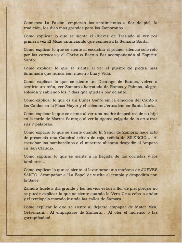 alvaropinilla7's tweet photo. Hoy he rescatado algo que publiqué sobre la Semana Santa de Zamora hace varios años.
Este año nos toca vivir La Pasión de una manera muy diferente, pero eso no impide el sentir del Zamorano por una de las cosas que más nos llena de orgullo.
#SSZ2020 https://t.co/E6CzFrWca7
