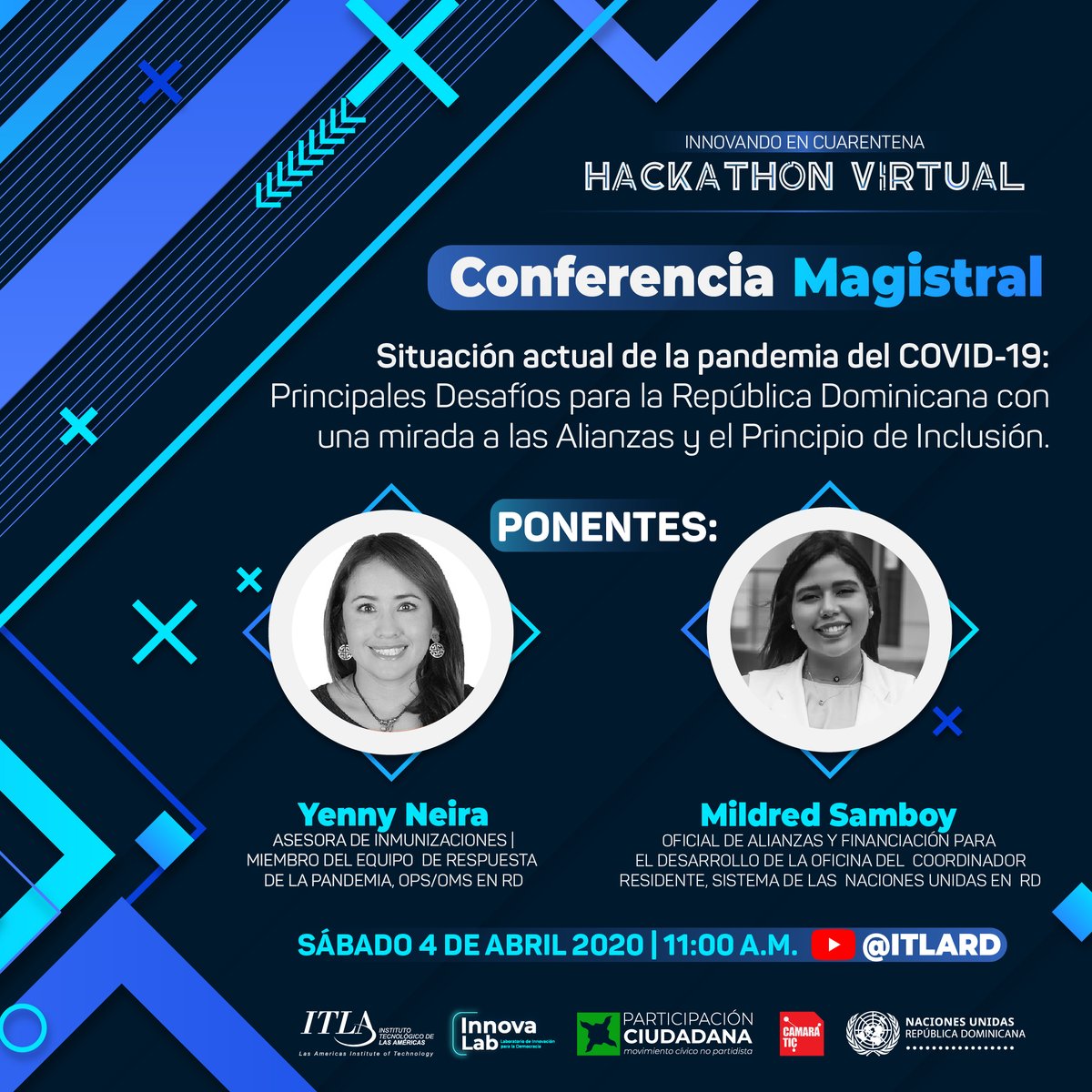 PCiudadana's tweet photo. #HackathonVirtualRD| Participa de esta conferencia magistral sobre la Situación actual de la pandemia del #COVIDー19: Principales Desafíos para la #RepúblicaDominicana con una mirada a las Alianzas y el Principio de Inclusión: https://t.co/E3QBMXCItz https://t.co/BByKJOJApk