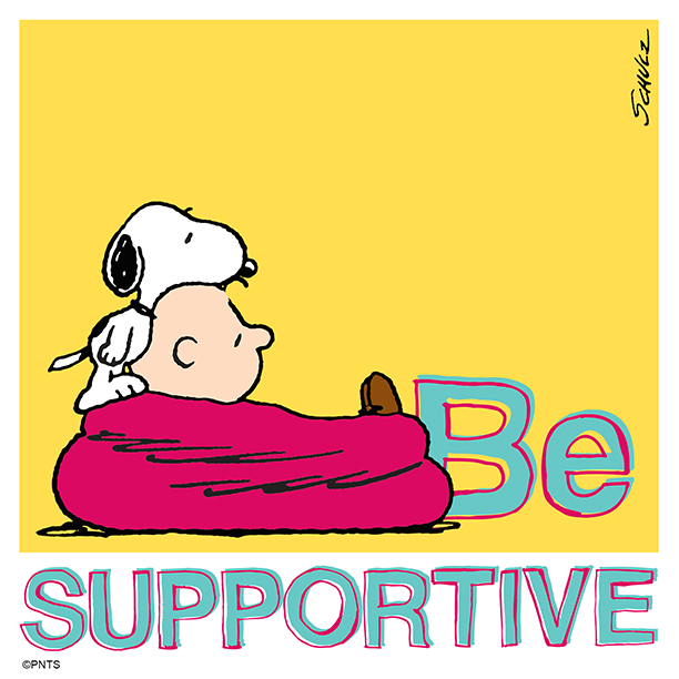 Snoopy's tweet image. Support each other through thick and thin.