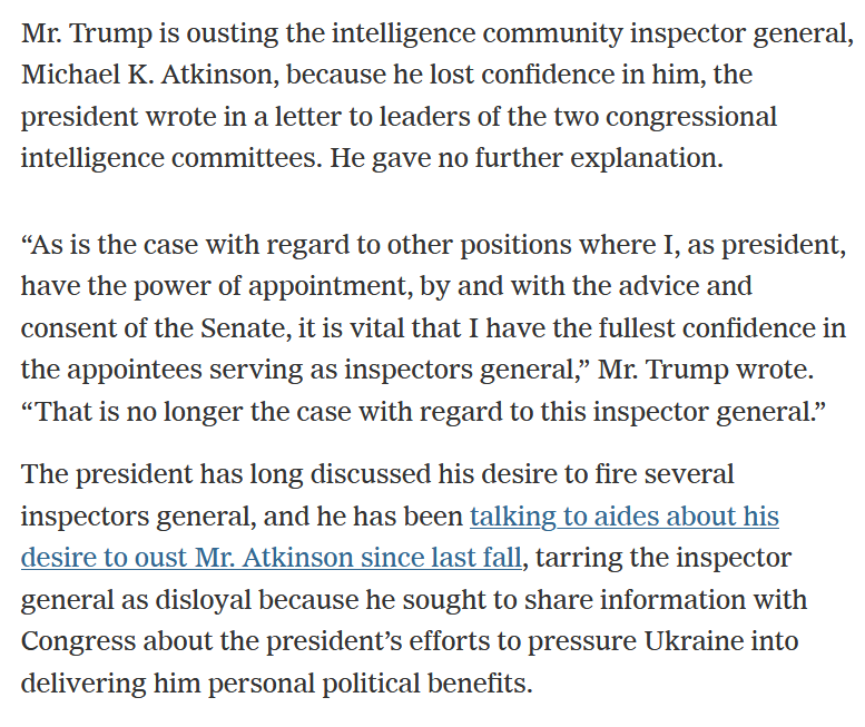 But it was one of several critical moves to put in place IG's who will  #DrainTheSwamp. @nytimes of course spins this as some kind of revenge against an honest broker who only looked out to get Trump...