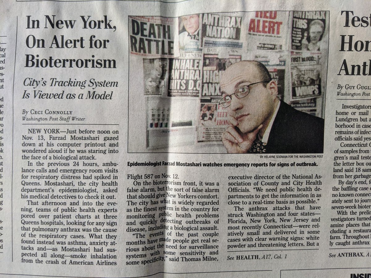 8/ this echoes too"Congress is considering giving cities and states up to $425 million for "health surveillance." Still, public health experts say that would represent only a down payment on fixing what they describe as a woefully underfunded system" https://www.washingtonpost.com/archive/politics/2001/11/24/in-new-york-on-alert-for-bioterrorism/5c031ce4-7934-4971-9af4-5dc5d3ddbd36/