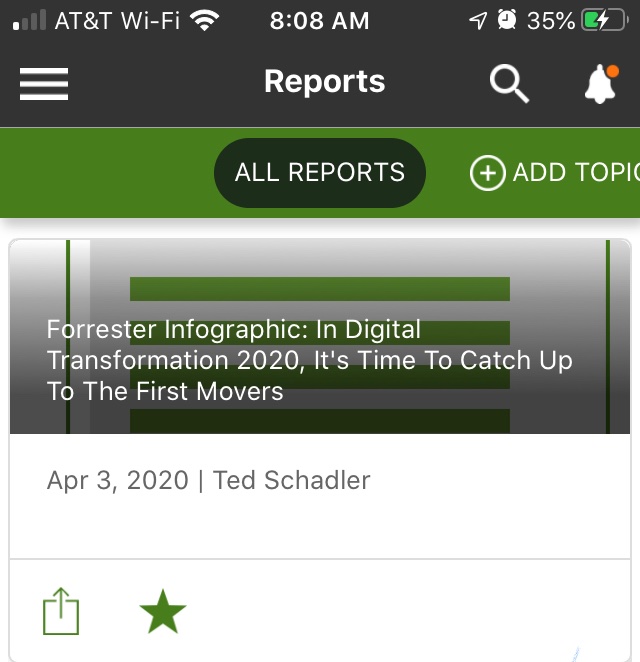 This is why I love working in Analyst Relations, because I can just open up the Forrester mobile app, for example, and boom right at the top I find research like this. I can’t wait to read this!