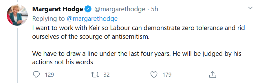 As Hodge starts the Starmer leadership with veiled threats of more wrecking from the PLP's intransigent racist wing, it's vital to remember: there was never a good-faith campaign against antisemitism in the Labour Party, at any stage in the past four years. 1/