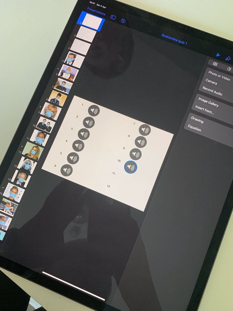 MrsHilltoutArt's tweet photo. Keynote never fails to meet my needs! Using it to create virtual quiz with friends, audio recorded for name that song, quarantine masks for guess the celeb and emojis for the emoji film round! #Keynote #favouriteapp #AppleEDUchat https://t.co/2KV1UUcrGC