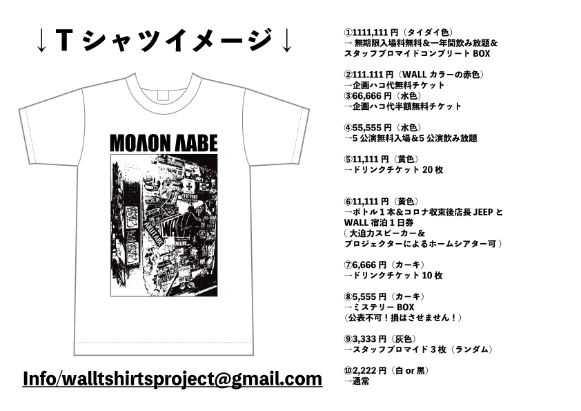 LIVEHOUSE_WALL's tweet photo. 【いくつか追記を！】
皆さんありがとうございます！

詳細追加したので詳しくは下記をご覧ください。

Ｔシャツ希望の方は

①名前
②住所
③電話番号
④希望番号とサイズと枚数

をwalltshirtsproject@gmail.com
まで！！ https://t.co/G9nRr4j04e