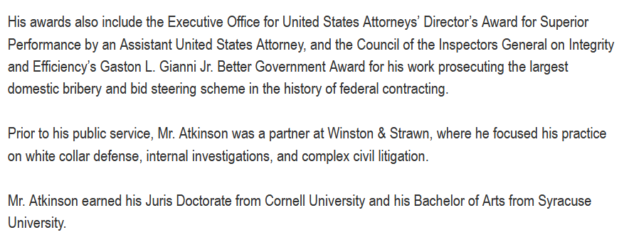 I find the timing interesting because it followed the FISC response to OIG memo that found 29 out of 29 FISA apps didn't follow the Woods Procedures for accuracy.What was Atkinson's job before ICIG? Senior Counsel to the Asst. AG for National Security.  http://www.dni.gov 