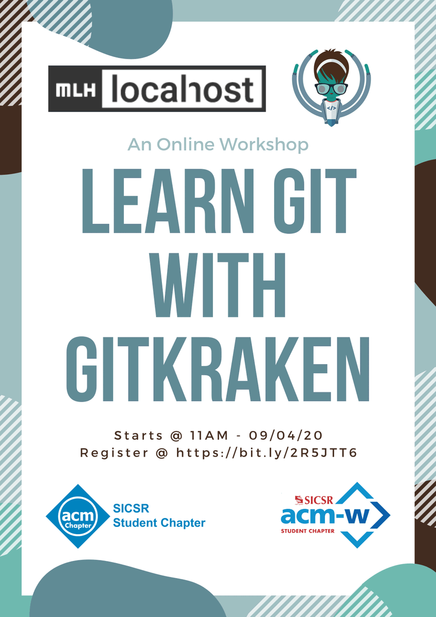 acm_sicsr's tweet image. Do you want to collaborate with awesome developers like you, from all around the globe?
We got it covered! Join us for an Online Workshop on "Learning Git using Gitkraken!", an MLH localhost.
For more information and registration, please check: bit.ly/2R5JTT6