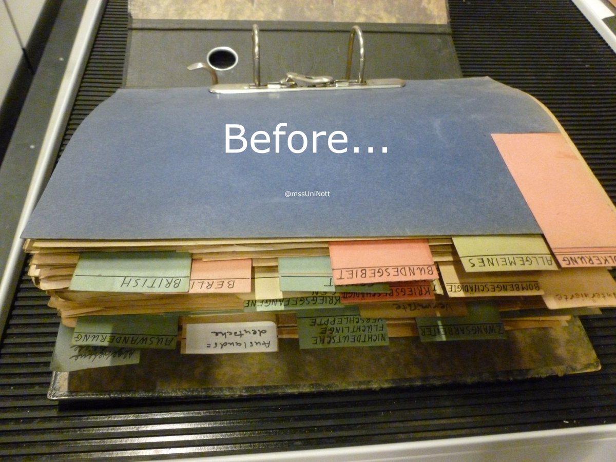 mssUniNott's tweet image. So #Archive30 wants #ACollection? Just one? Here's a recent project involving staff repackaging a collection of 1000s of 20th cent German newsclippings, kept by the British Military Government in Berlin, from rusty, overfull, acidic folders into lovely archive boxes #UnseenLabour