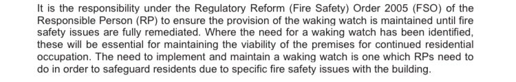 D)  @mhclg cites the  @NFCC_FireChiefs  #covid19 guidance on waking watchWhich is crystal clear on RPs duty to continue waking watch (or any other fire safety provision) even during  #covid19  https://www.nationalfirechiefs.org.uk/write/MediaUploads/COVID-19/NFCC_advice_on_COVID-19_and_waking_watch_-_FINAL_25_March_2020.pdf