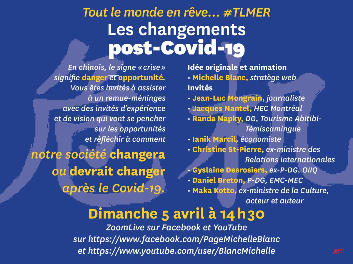MichelleBlanc's tweet photo. Ce pm, on fera le test technique pour le remue-méninge #TLMER Tout le monde en rêve... Les changements post-covid19 de demain. Mais déjà, à cause de la médiocrité de nos réseaux internet en région, certains participants devront peut-être n'y être que par la voix :-( https://t.co/GyzEITlwBy