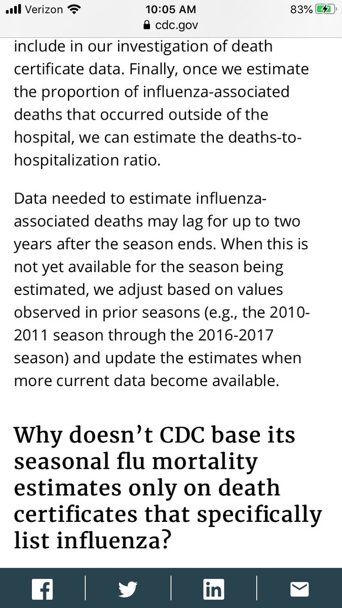 Many factors are taken into account when the CDC calculates  #Flu deaths for the year, including “non-respiratory” deaths that may not be flu related. Essentially they count “flu like symptoms” in their reports, which can artificially inflate the numbers.  https://www.cdc.gov/flu/about/burden/how-cdc-estimates.htm