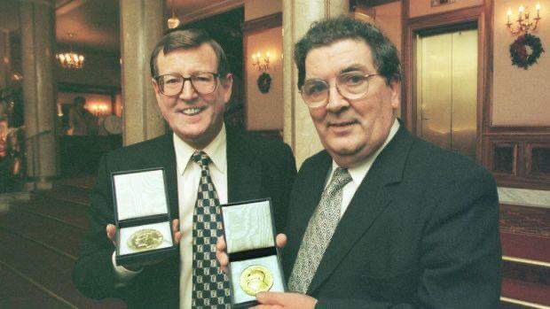 John Hume. Born 1937 in Derry. Teacher who became leader  @SDLPlive. Elected to  @Europarl_EN. For peace work in N Ireland in The Troubles awarded  @NobelPrize with David Trimble; role in Good Friday Agreement. Gandhi Peace Prize & Martin Luther King Award; only person to have all 3