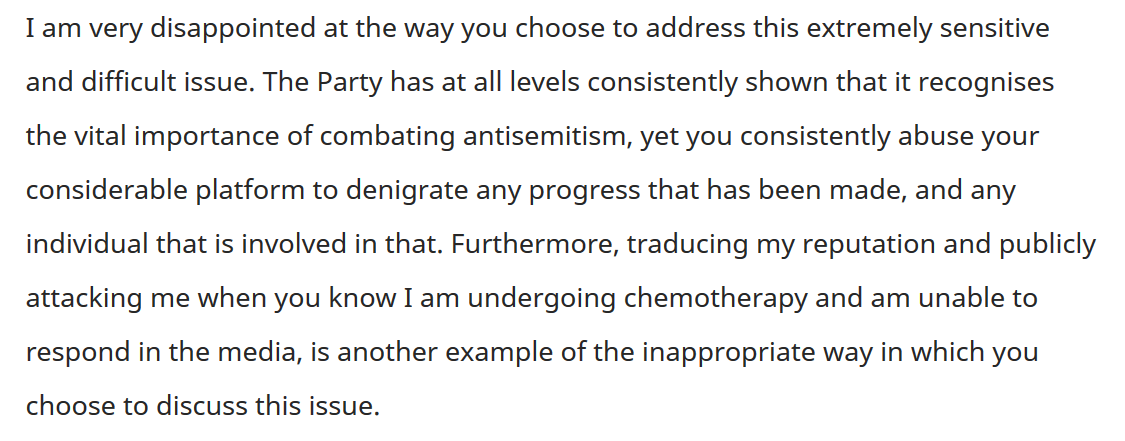 Formby had to take time out while recovering from chemotherapy to answer false and malicious claims by Tom Watson about her handling of antisemitism complaints. 13/ https://labourlist.org/2019/07/jennie-formby-and-tom-watson-exchange-letters-in-antisemitism-row/