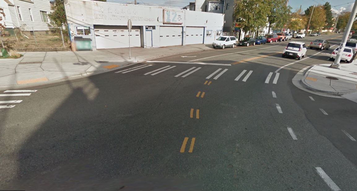 There was no crosswalk on this intersection approach. It was added along with some curb bulbs.