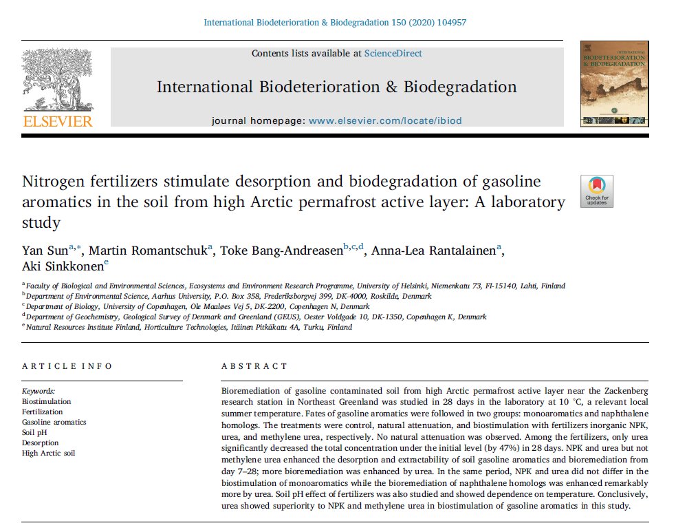 YanSun59116181's tweet image. The functions of nitrogen fertilizers are not limited to nutrient supply; they also enhance the desorption, i.e. #bioaccessibility of soil hydrocarbons. 
Urea fertilizer was remarkably favored over NPK in the biostimulation of the naphthalene homologs.

authors.elsevier.com/a/1arQq3RO8SNq…