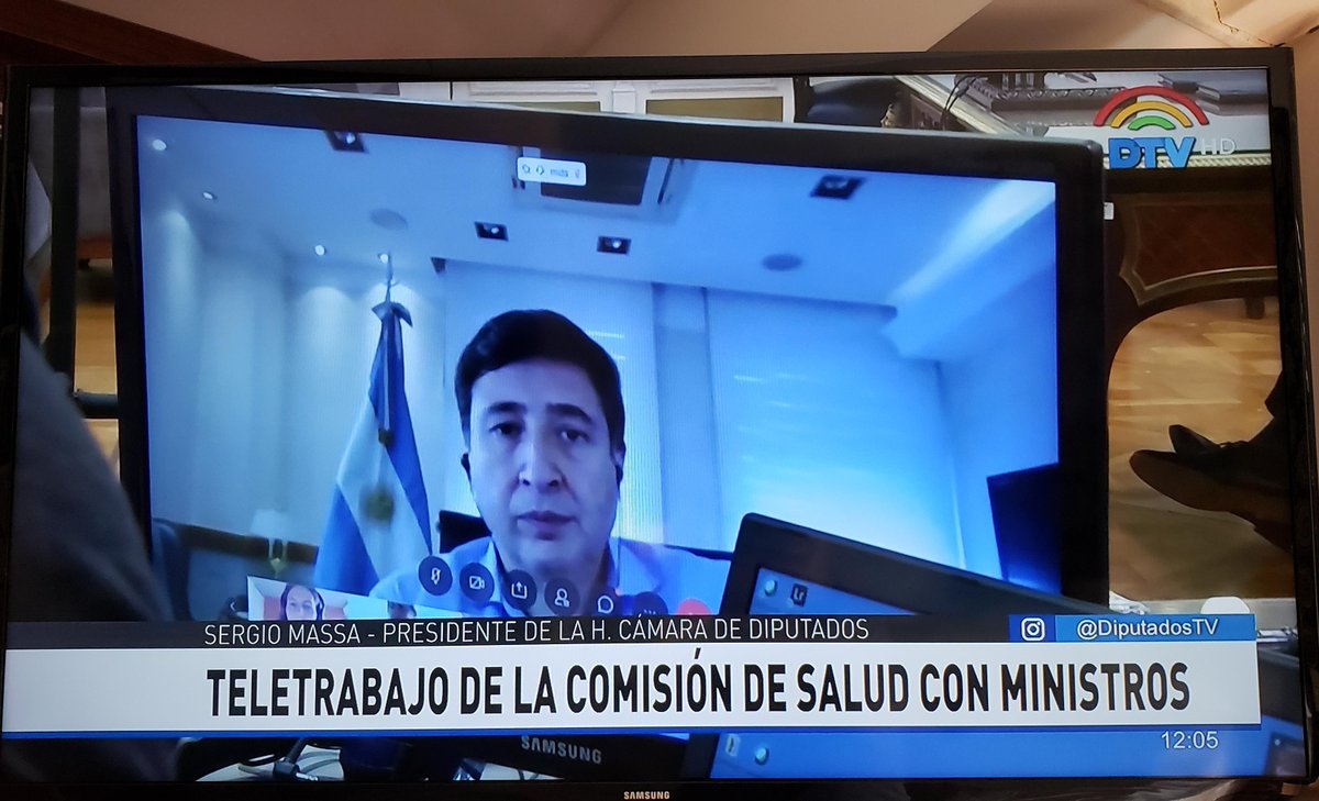 juanpa_estevez's tweet photo. En estos momentos se puede ver por DTV la sesion de #Teletrabajo de la Comisión de Acción Social y Salud Publica con la participación del Ministro Daniel Arroyo y el Presidente de la Camara Sergio Massa. Ellos sesionan usando la plataforma segura @Cisco @Webex https://t.co/7zruULXwDq