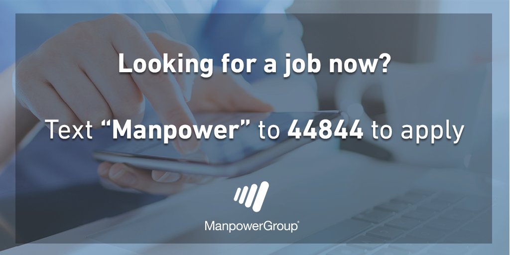 Manpower_US's tweet photo. If you need a job, there are many companies hiring. Grab your mobile phone and send a text message with the word "MANPOWER" to 44844 to apply. https://t.co/XXNQOCaOV7