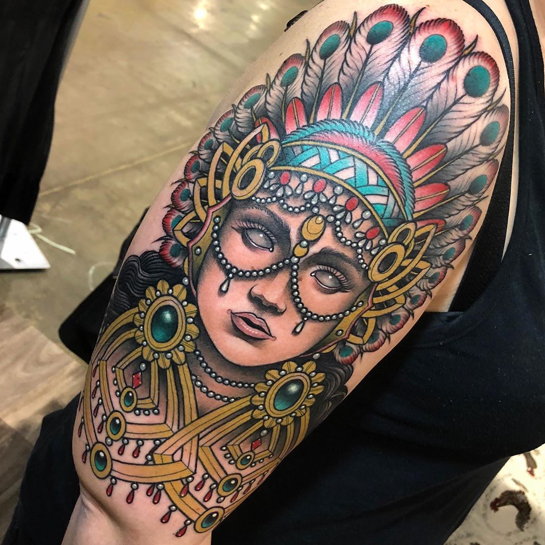 Throwback post to this awesome Native American head convention winner done by <a href="/giankarle/">Gian Karle</a> on Instagram

#painfulpleasures #tattoosupply #piercingsupply #neotrad #neotraditional #nativeamericantattoo