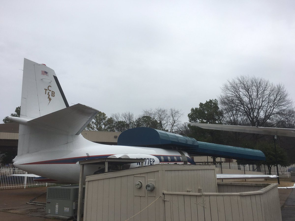 Checking out  #Elvis’s planes as my  #TwitterTour of  @ElvisPresley’s iconic home in Tennessee— #Graceland—nears an end.  @VisitGraceland (& until you can: check out this thread ). #TCB? Taking Care of Business  Have a read  https://www.liveabout.com/what-does-tcb-stand-for-2321461