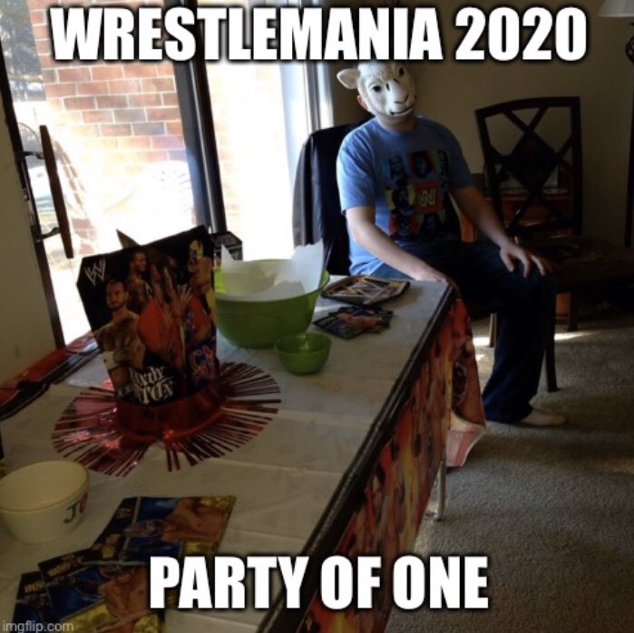 luckygirl2k1's tweet photo. This yearโs #WrestleMania party. ๐ข #happywrestlemaniaday #Wrestlemania36 #poortravis https://t.co/zd93O9wezw