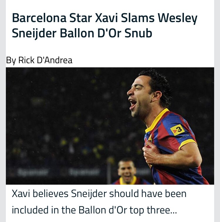 Take nothing away from Messi’s individual season but even the footballing genius in Xavi Hernandez openly refuted the Dutchman’s snub in the Ballon d’Or’s top 3. A criminally under appreciated individual season swept under the carpet.