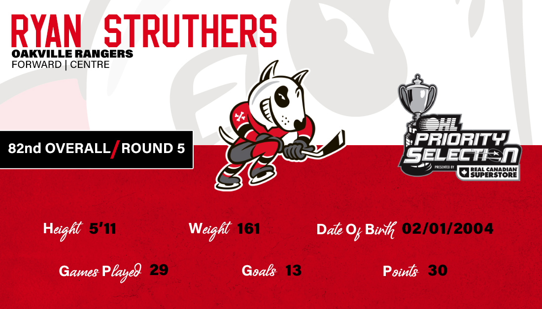 OHLIceDogs's tweet photo. With the 82nd overall pic, we've selected @ryanstruthers16, from the Oakville Rangers! 

#OHLDraft https://t.co/cgi8kqOsfz