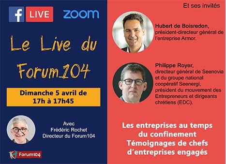 LesEDC's tweet photo. #COVID19 les #entreprises au temps du #confinement @RoyerPhilippeC Pt @LesEDC @seenergy @HdeBoisredon @GroupeArmor @Fred_Rochet témoignages d’entrepreneurs engagés
✅Demain dimanche à 17 h live #Forum104 via Zoom et Facebook https://t.co/CKFVx8Dx24