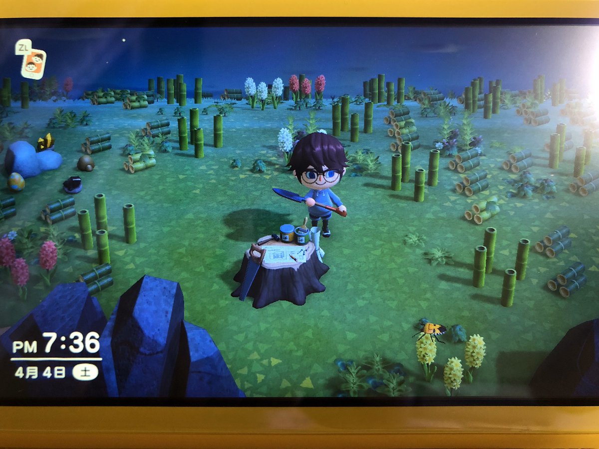 たしま 今日あつ森通話中にタランチュラ島の話になったけど 一度もタランチュラ島行ったことないから竹島で擬似タランチュラ島ってやつ 知らない人向けに簡単に解説すると オノで竹とヤシを伐採 根本をスコップで掘る