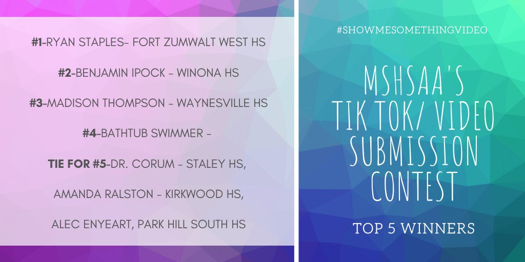 Congrats to our Top 5 Winners of the first MSHSAA contest! Thanks to all of our submissions! Stay tuned for the next one! #MSHSAA