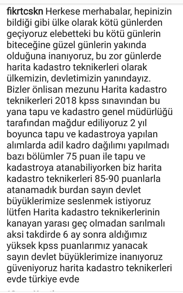 #artıkharitayakadrohak @HMBakanlig  <a href="/Kadastrodb/">Kadastro Dairesi Başkanlığı</a> <a href="/haritadairesi/">Harita Dairesi Başkanlığı</a> <a href="/destek_tkgm/">DESTEK HİZMETLERİ</a>  @KY_09_06 <a href="/cbsbb/">T.C. Cumhurbaşkanlığı Strateji ve Bütçe Başkanlığı</a> <a href="/tkgmpersonel/">Tapu ve Kadastro</a> <a href="/murat_kurum/">Murat KURUM</a> <a href="/MevltAYDIN06/">Mevlüt AYDIN</a> <a href="/A_Uraloglu/">Abdulkadir URALOĞLU</a> <a href="/yusufbuyuk_/">Yusuf Büyük</a> <a href="/ilbanktr/">İlbank</a> HARİTA TEKNİKERLERİ ATAMA BEKLİYOR.