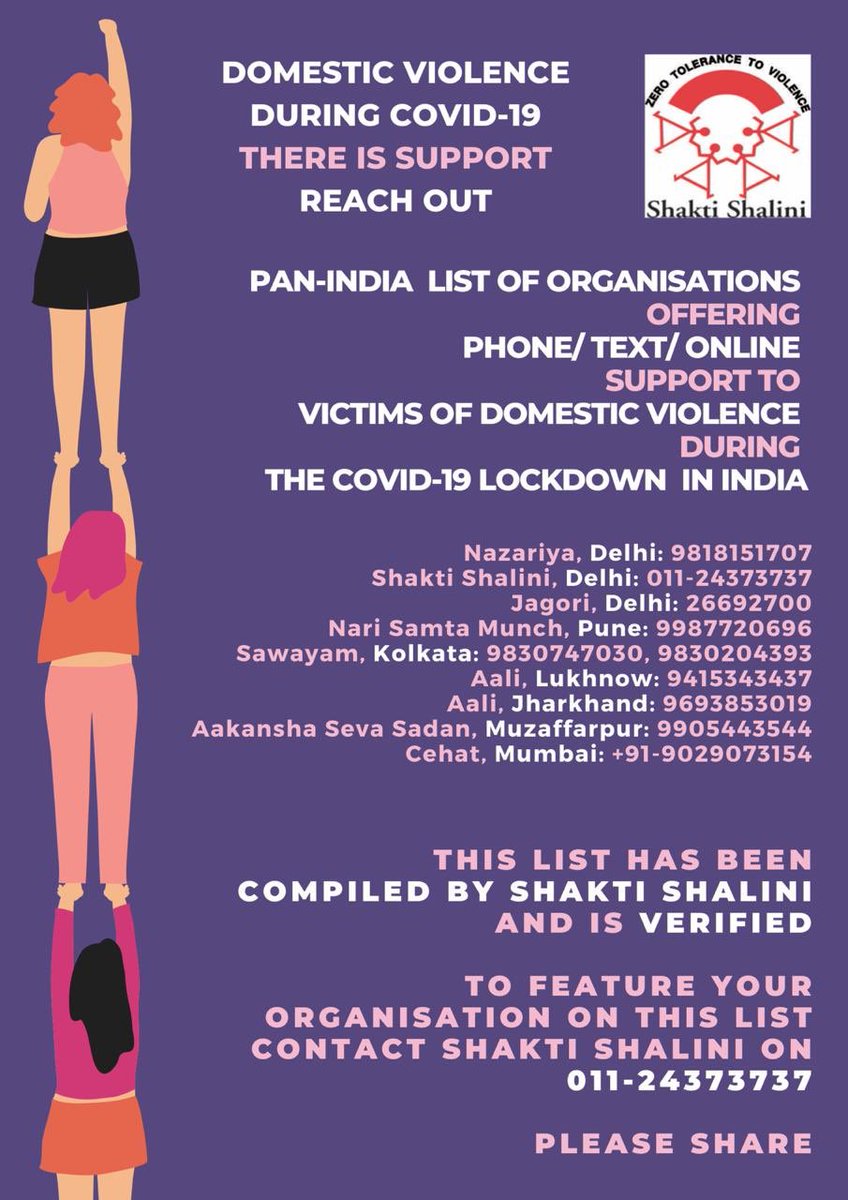  #domesticabuse helplines  #india  #covid19 . Please amplify and share in your networks. Verified list. If you know of other such resources please post in thread below. Thanks!  #curatecovid19